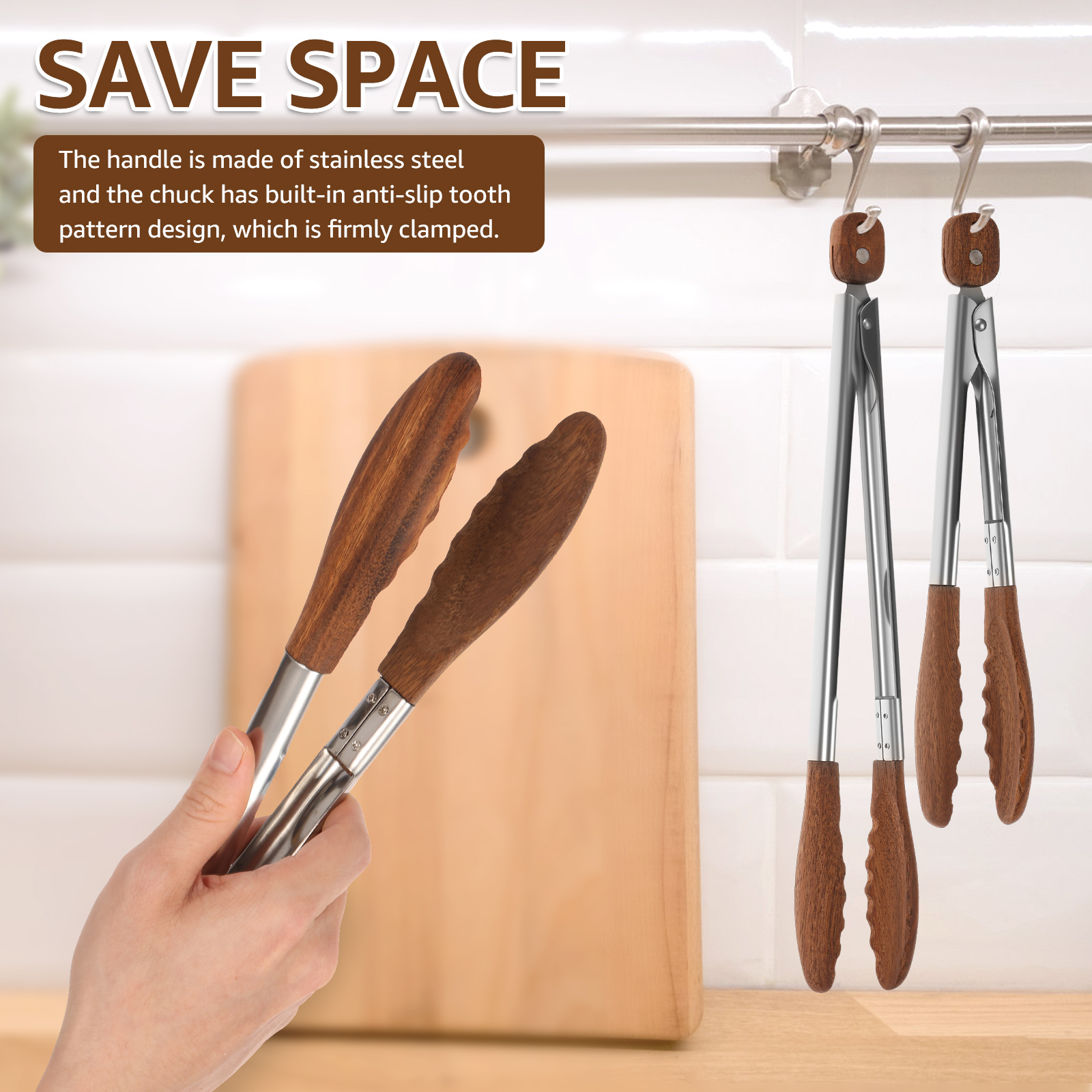 2/3 Pcs Food Tongs Walnut Wood - Kitchen Gadgets That Make Life Easier บทวิจารณ์และราคา