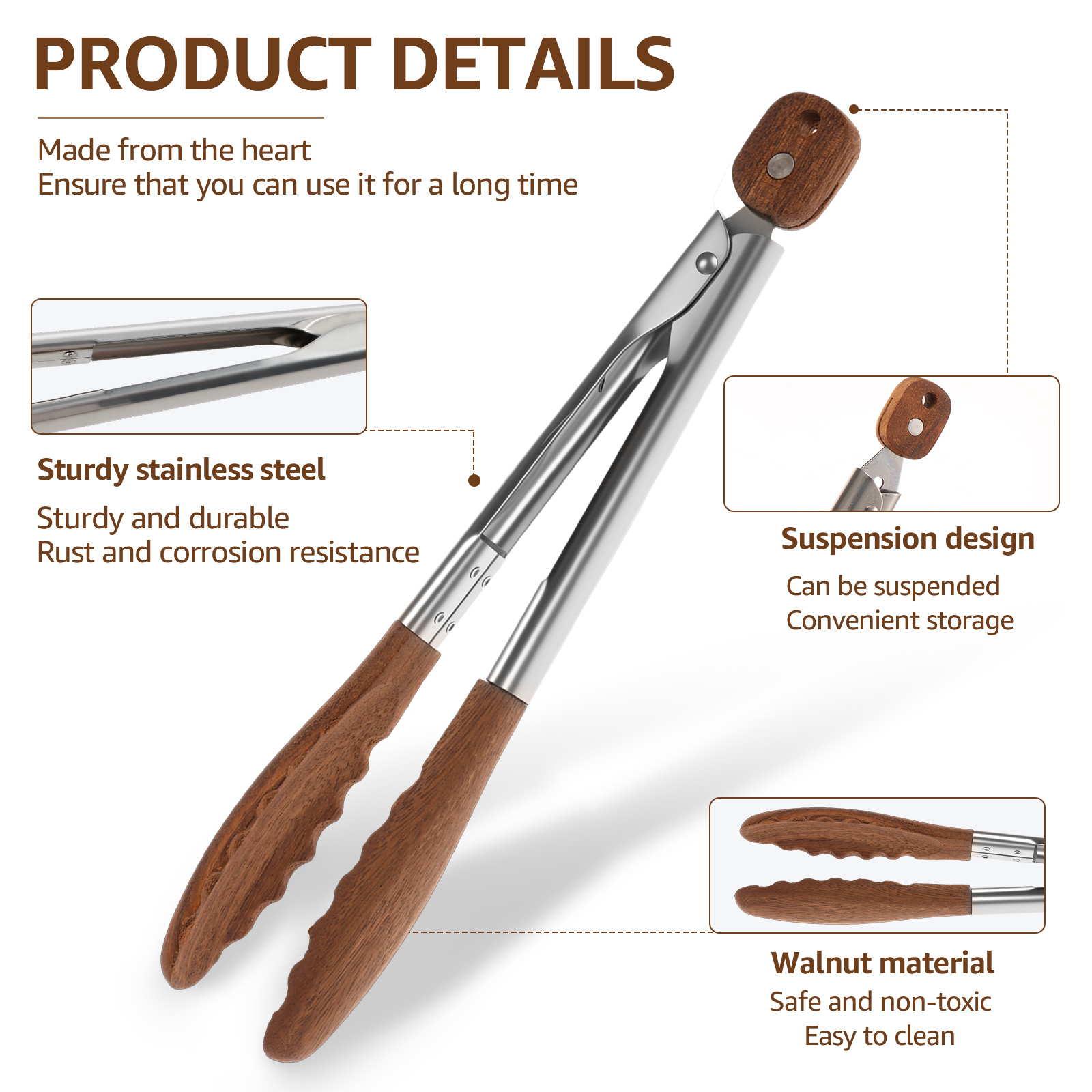2/3 Pcs Food Tongs Walnut Wood - Kitchen Gadgets That Make Life Easier บทวิจารณ์และราคา
